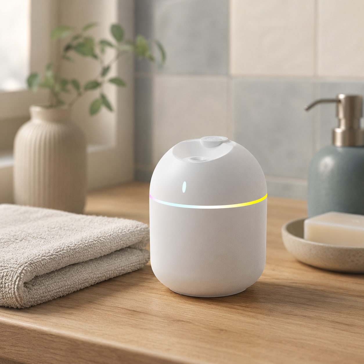 270ml Mini USB Cool Mist Humidifier – 7-Color LED Light for Bedroom, Office | Mistelio