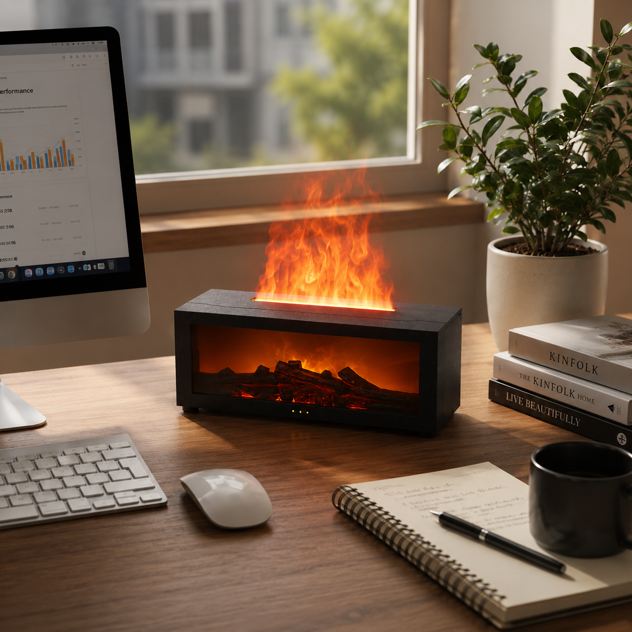 Flame Aroma Diffuser – Fireplace-Style Humidifier with Remote Control | Mistelio