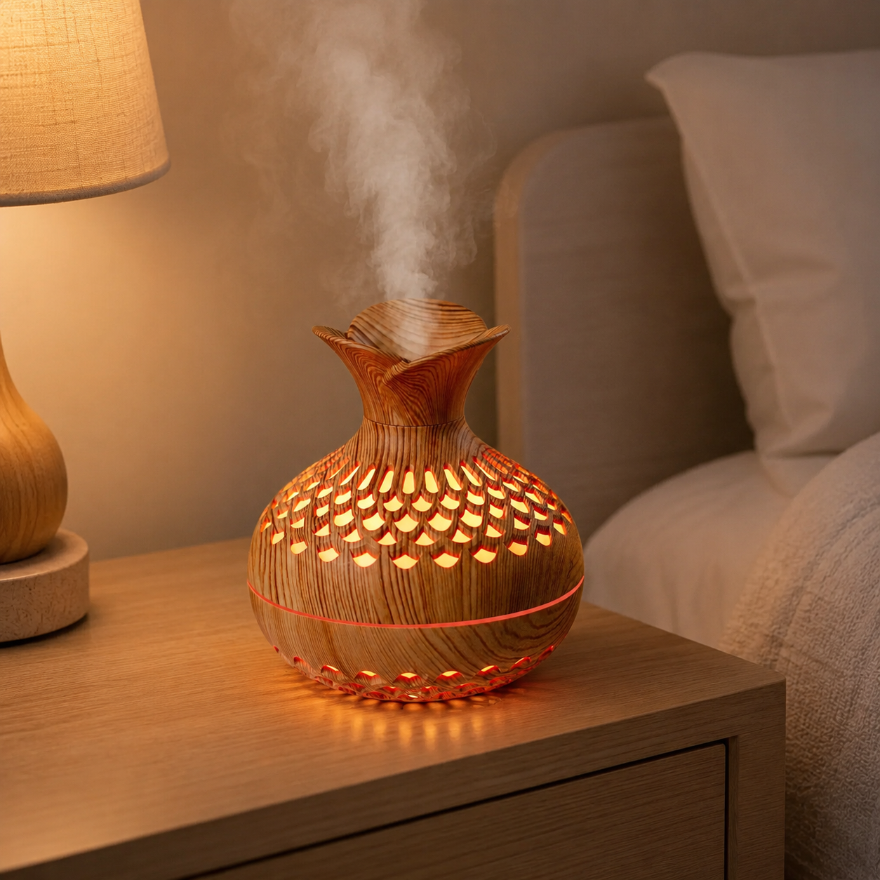 Wood Grain Vase Diffuser – Decorative USB Mist Humidifier with LED Light | Mistelio