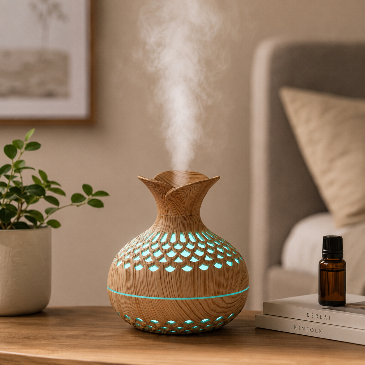 Wood Grain Vase Diffuser – Decorative USB Mist Humidifier with LED Light | Mistelio