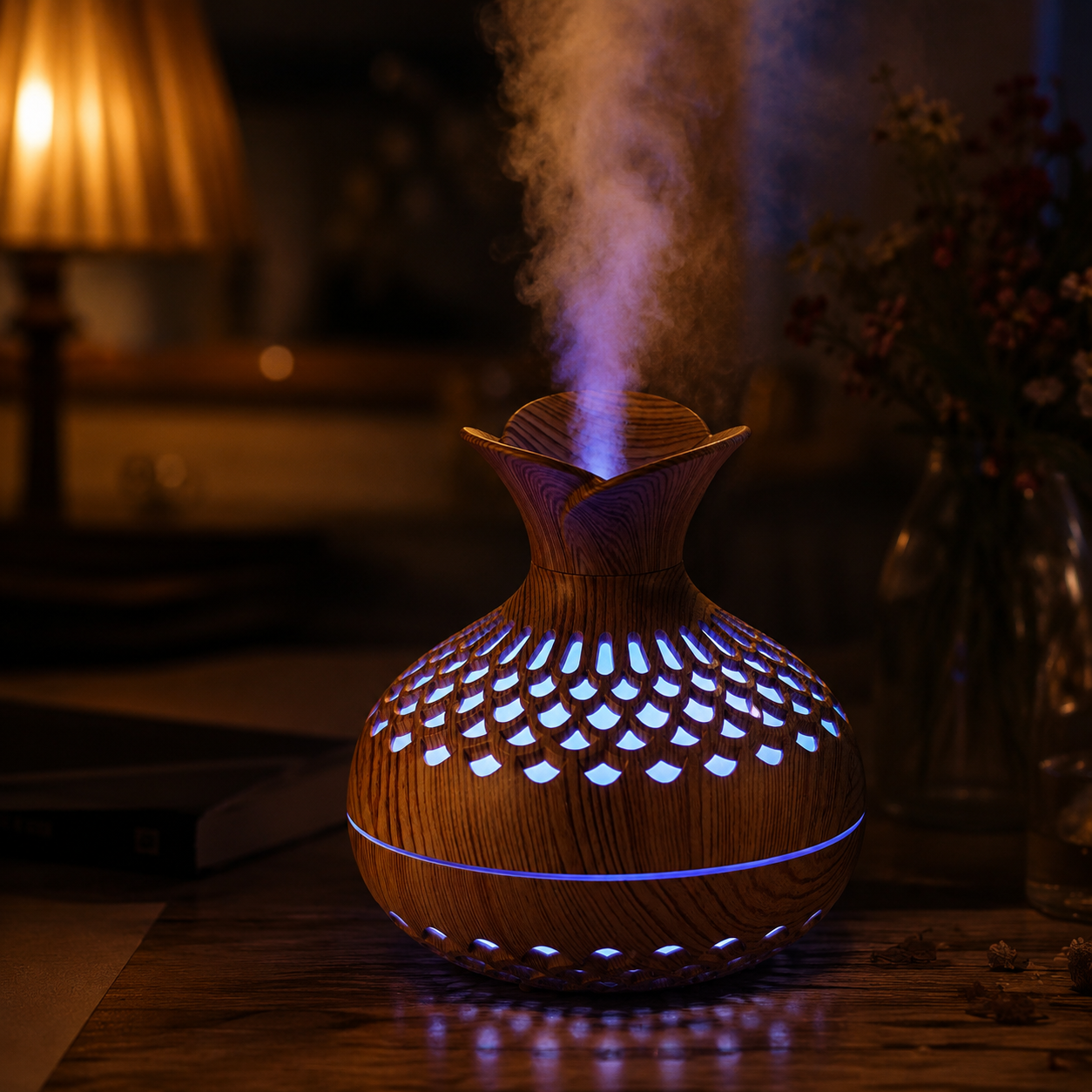 Wood Grain Vase Diffuser – Decorative USB Mist Humidifier with LED Light | Mistelio