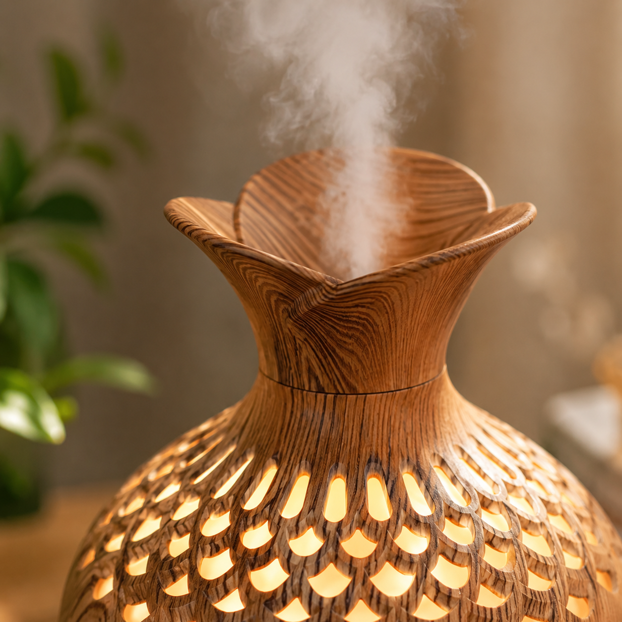 Wood Grain Vase Diffuser – Decorative USB Mist Humidifier with LED Light | Mistelio