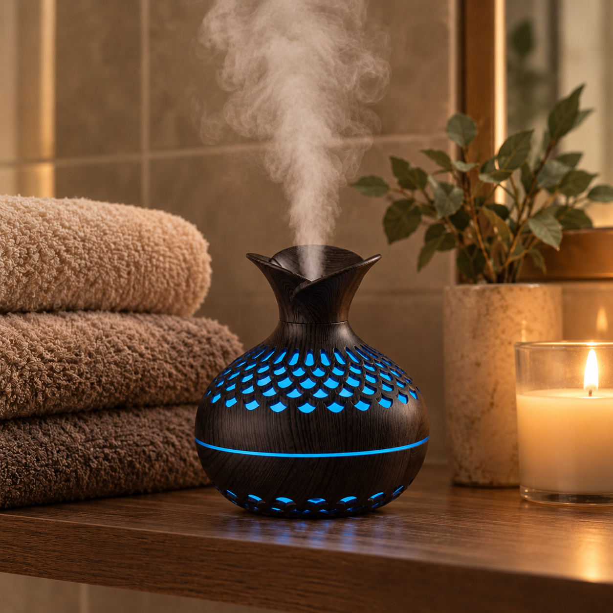 Wood Grain Vase Diffuser – Decorative USB Mist Humidifier with LED Light | Mistelio