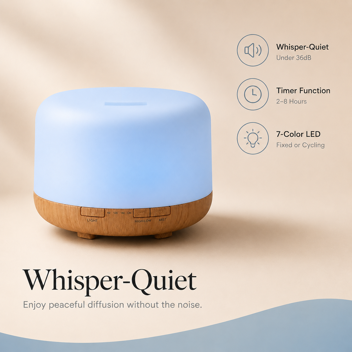 Wood Grain Sphere Diffuser - 300ml Remote Control Humidifier with 7-Color LED | Mistelio