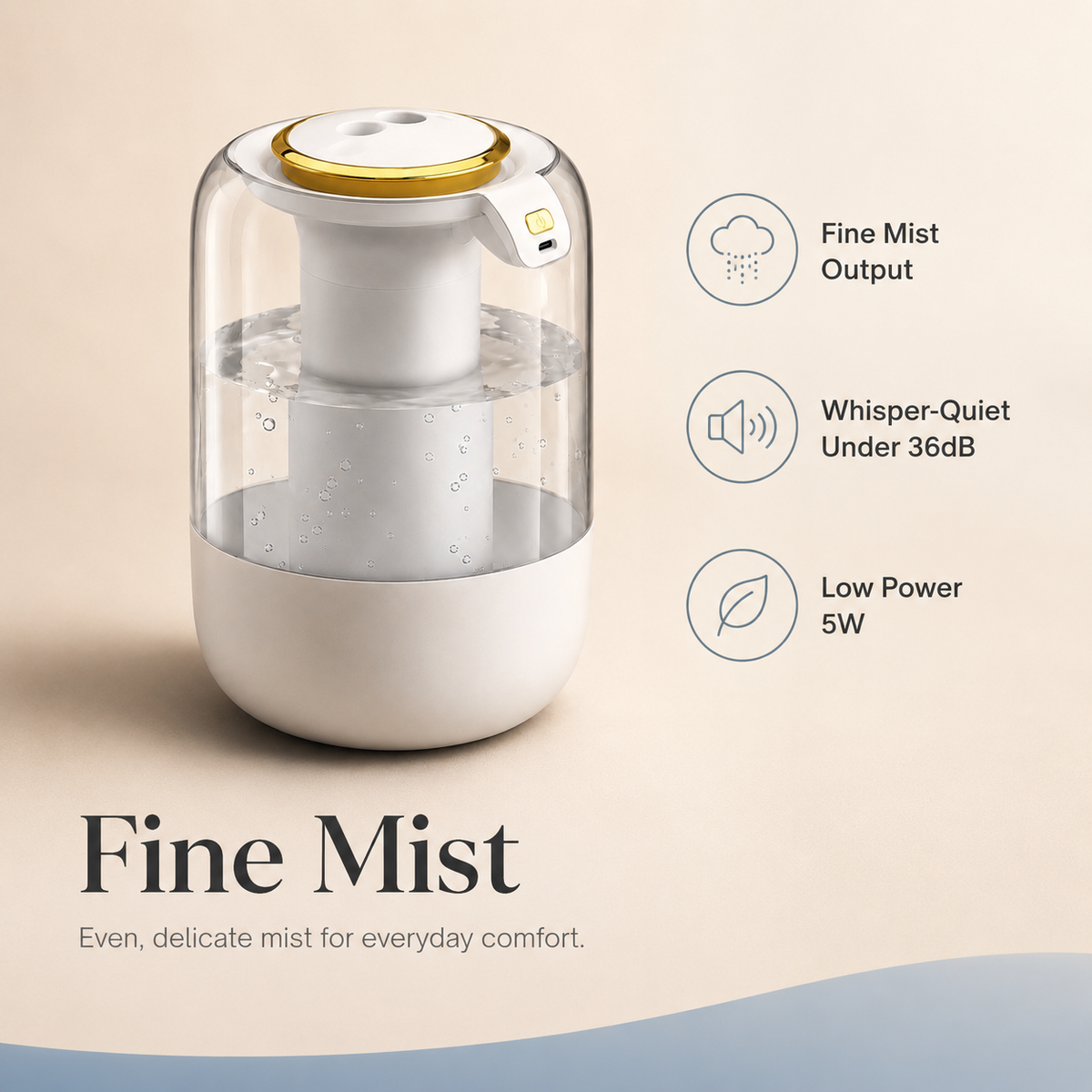 Large-Spray Air Humidifier - Quiet, Safe Choice for Bedroom & Nursery | Mistelio