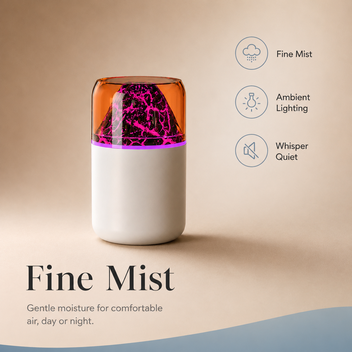 Volcanic Lava Lamp Humidifier - USB Aroma Diffuser with Color Light | Mistelio