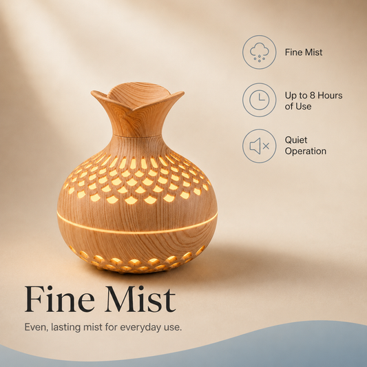 Wood Grain Vase Diffuser - Decorative USB Mist Humidifier with LED Light | Mistelio