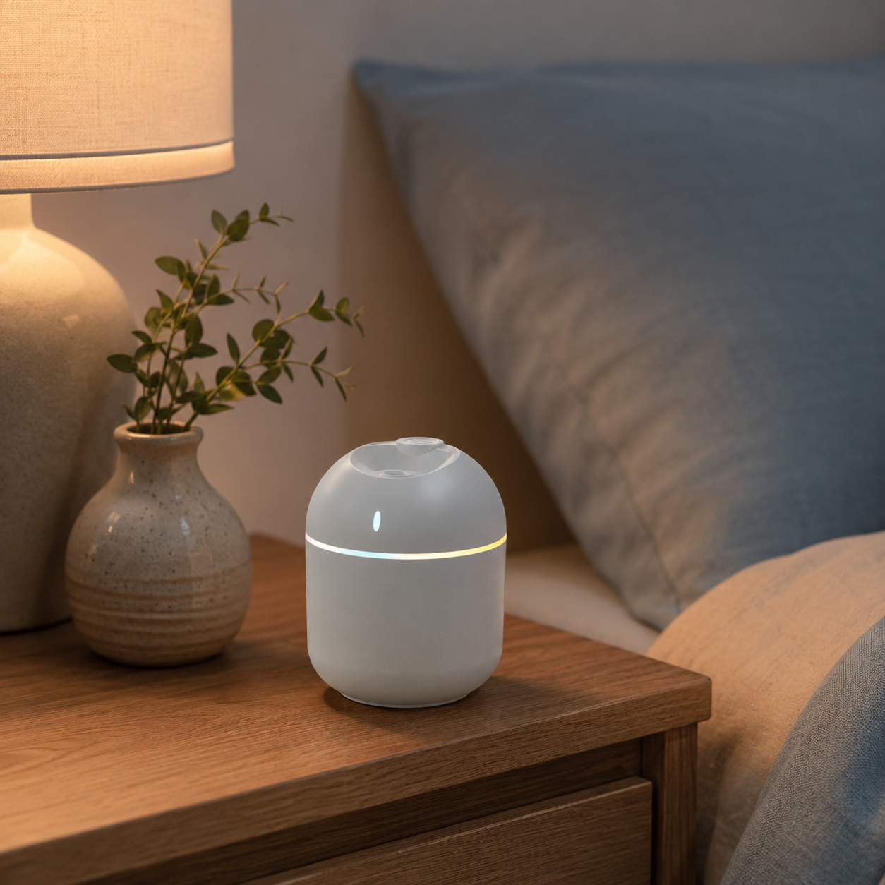 270ml Mini USB Cool Mist Humidifier – 7-Color LED Light for Bedroom, Office | Mistelio