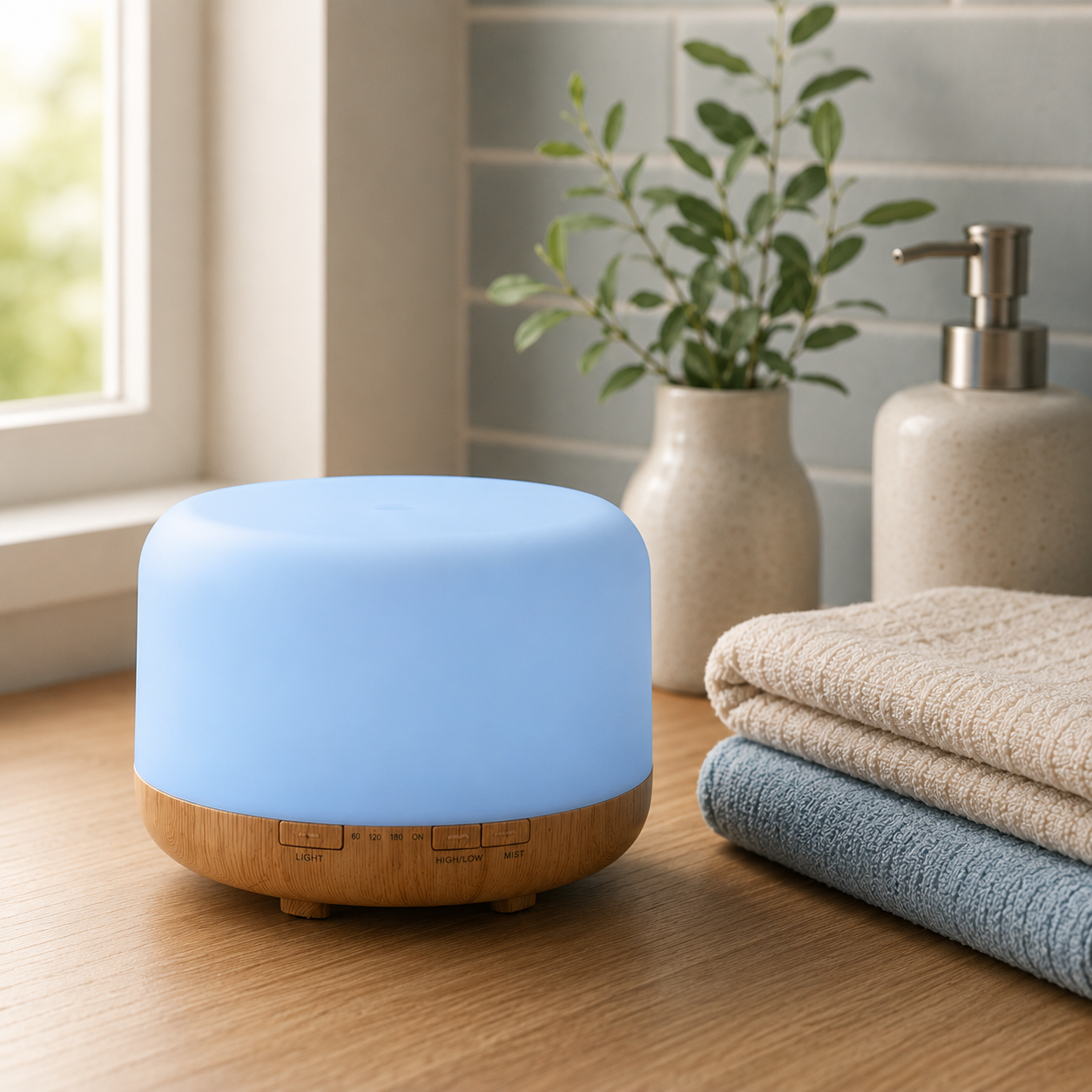Wood Grain 500ml Essential Oil Diffuser – Remote Control, 7-Color LED | Mistelio