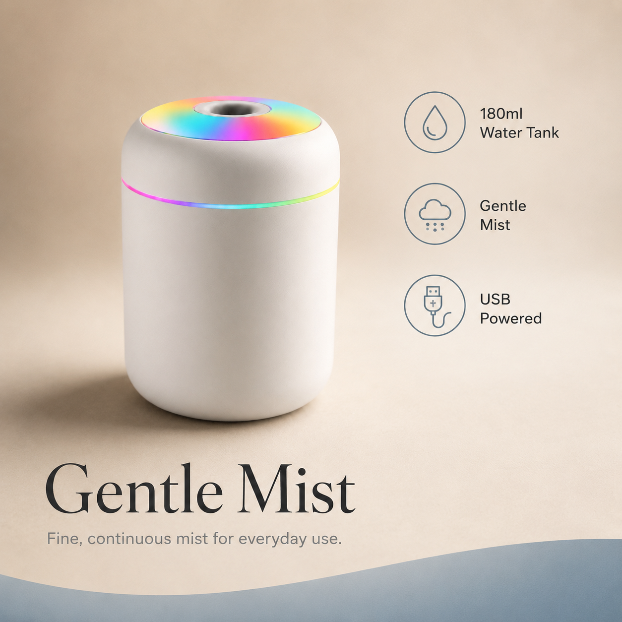 Compact Mini USB Diffuser - Cool Mist & Color LED, Bedroom | Mistelio