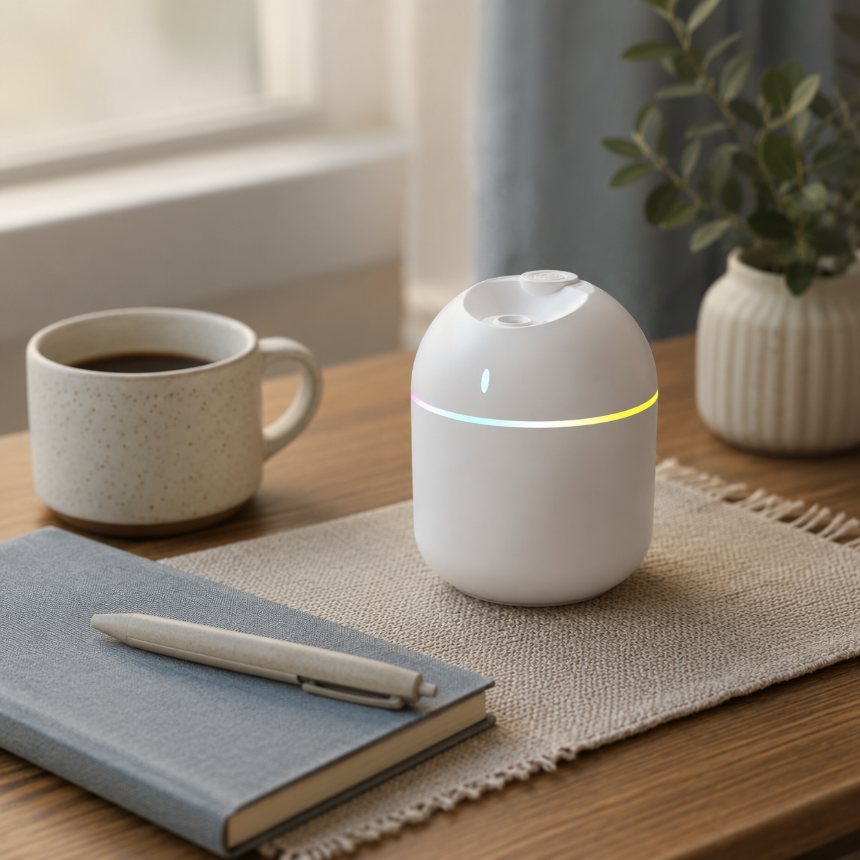 270ml Mini USB Cool Mist Humidifier – 7-Color LED Light for Bedroom, Office | Mistelio