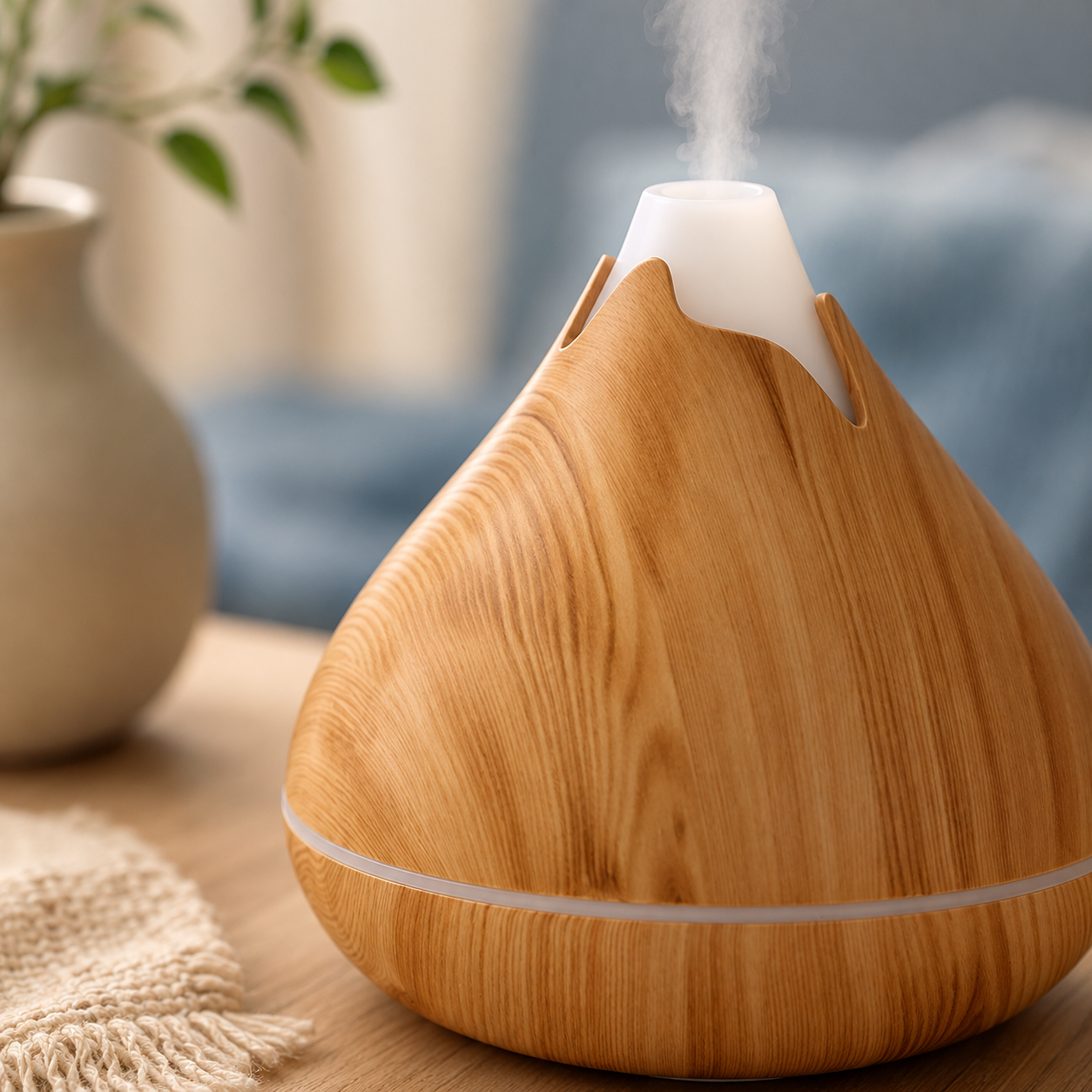 350ml Wood Grain Essential Oil Diffuser – Remote Control, 7-Color LED, Ultrasonic Humidifier | Mistelio