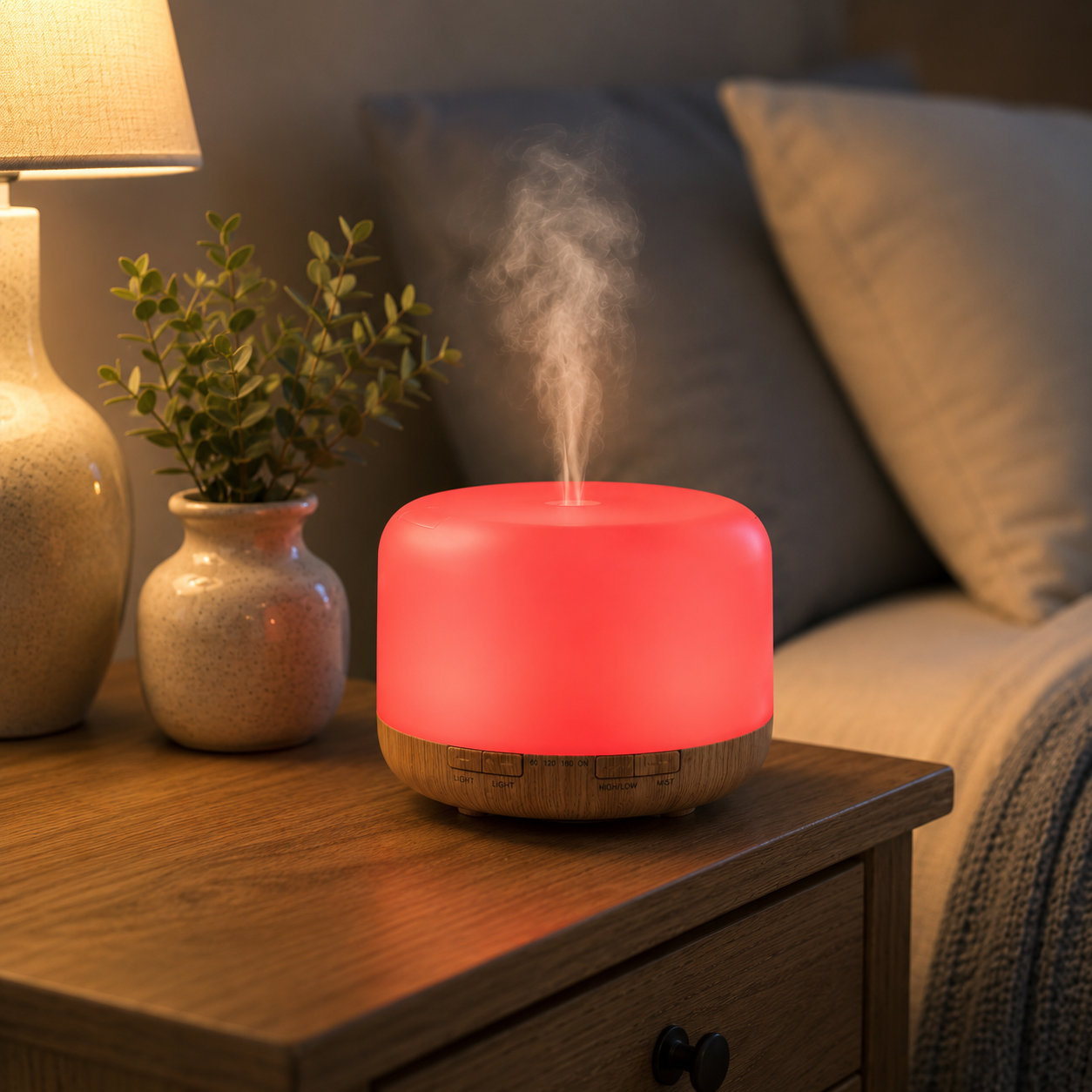 Wood Grain 500ml Essential Oil Diffuser – Remote Control, 7-Color LED | Mistelio