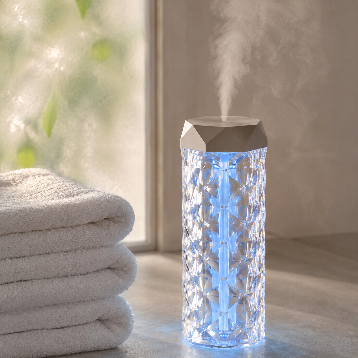 Crystal-Cut Tower Humidifier – Ultrasonic Cool Mist Diffuser with LED Light | Mistelio