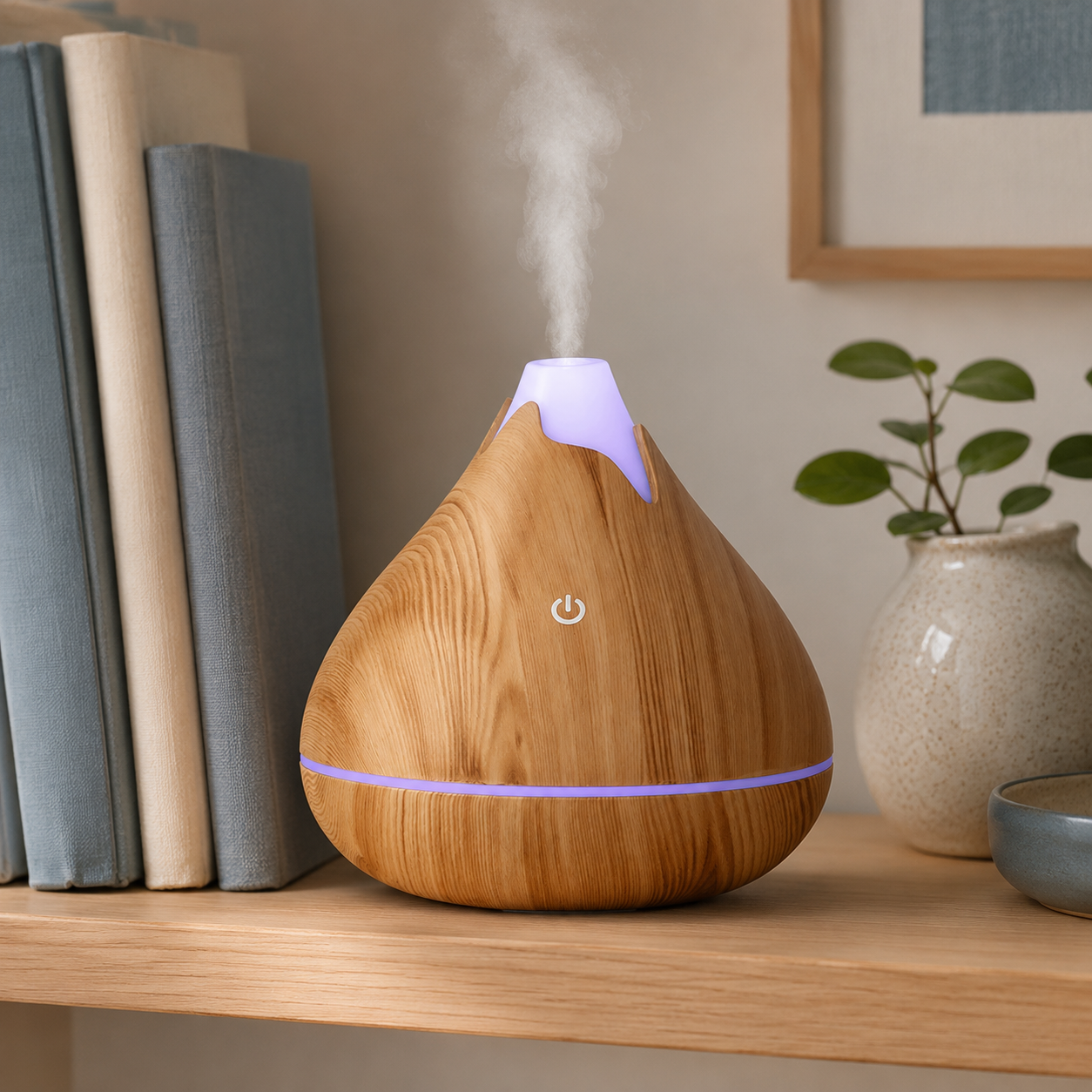 350ml Wood Grain Essential Oil Diffuser – Remote Control, 7-Color LED, Ultrasonic Humidifier | Mistelio