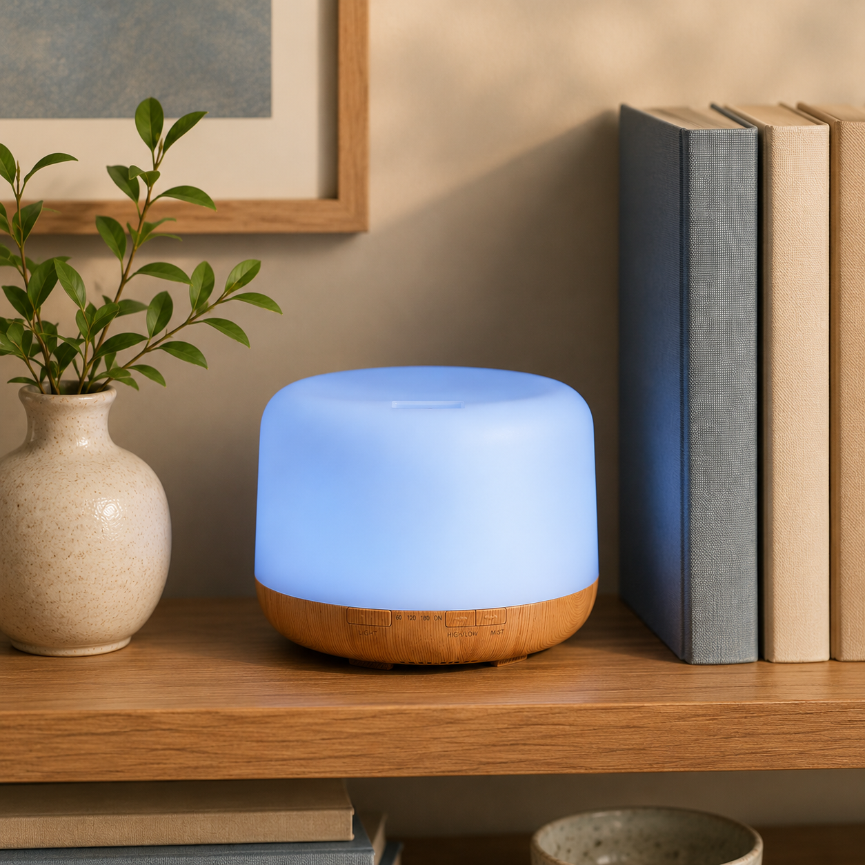 Wood Grain 300ml Aroma Diffuser – Remote Control, 7-Color LED | Mistelio