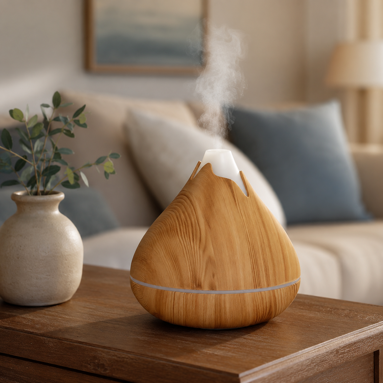 350ml Wood Grain Essential Oil Diffuser – Remote Control, 7-Color LED, Ultrasonic Humidifier | Mistelio