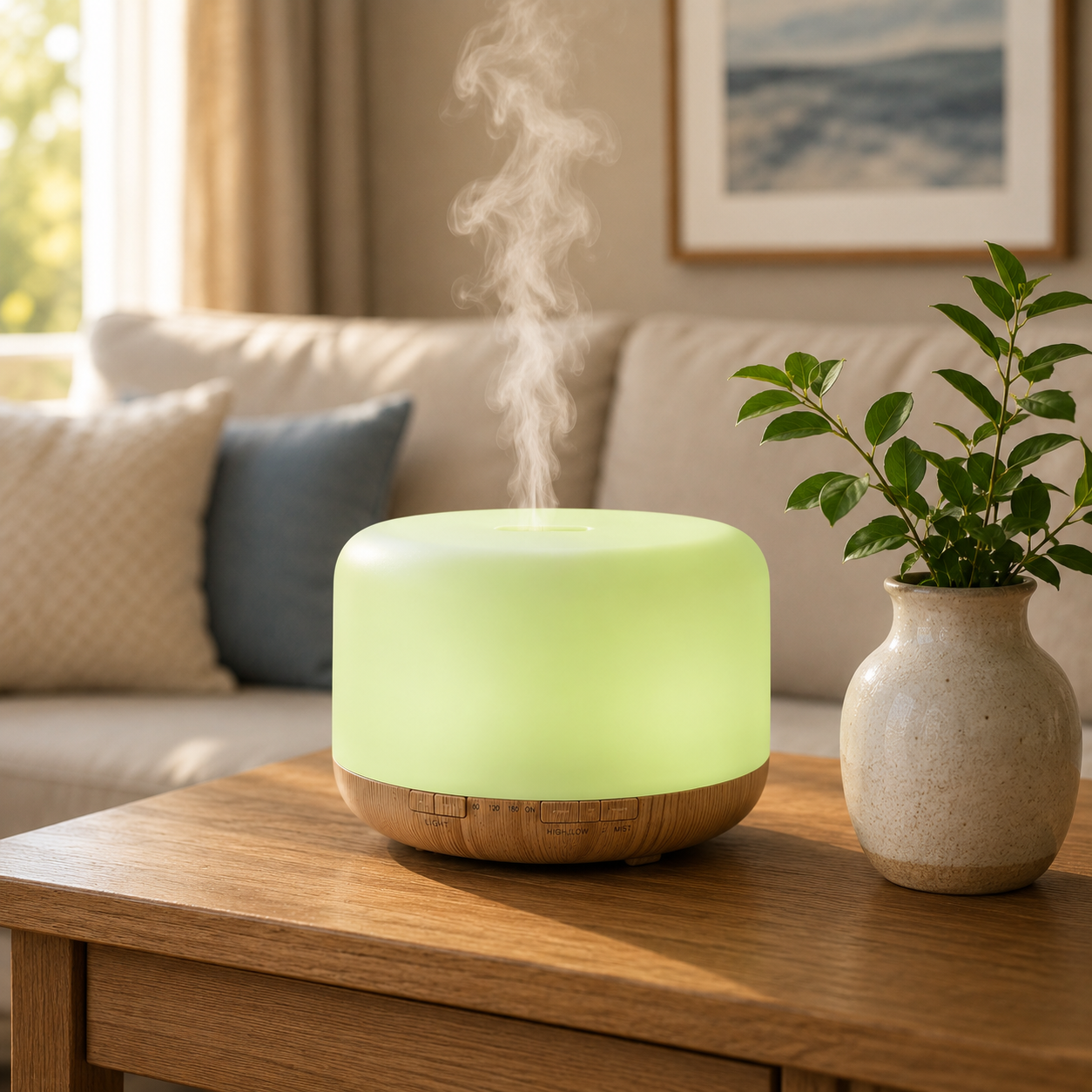 Wood Grain 300ml Aroma Diffuser – Remote Control, 7-Color LED | Mistelio