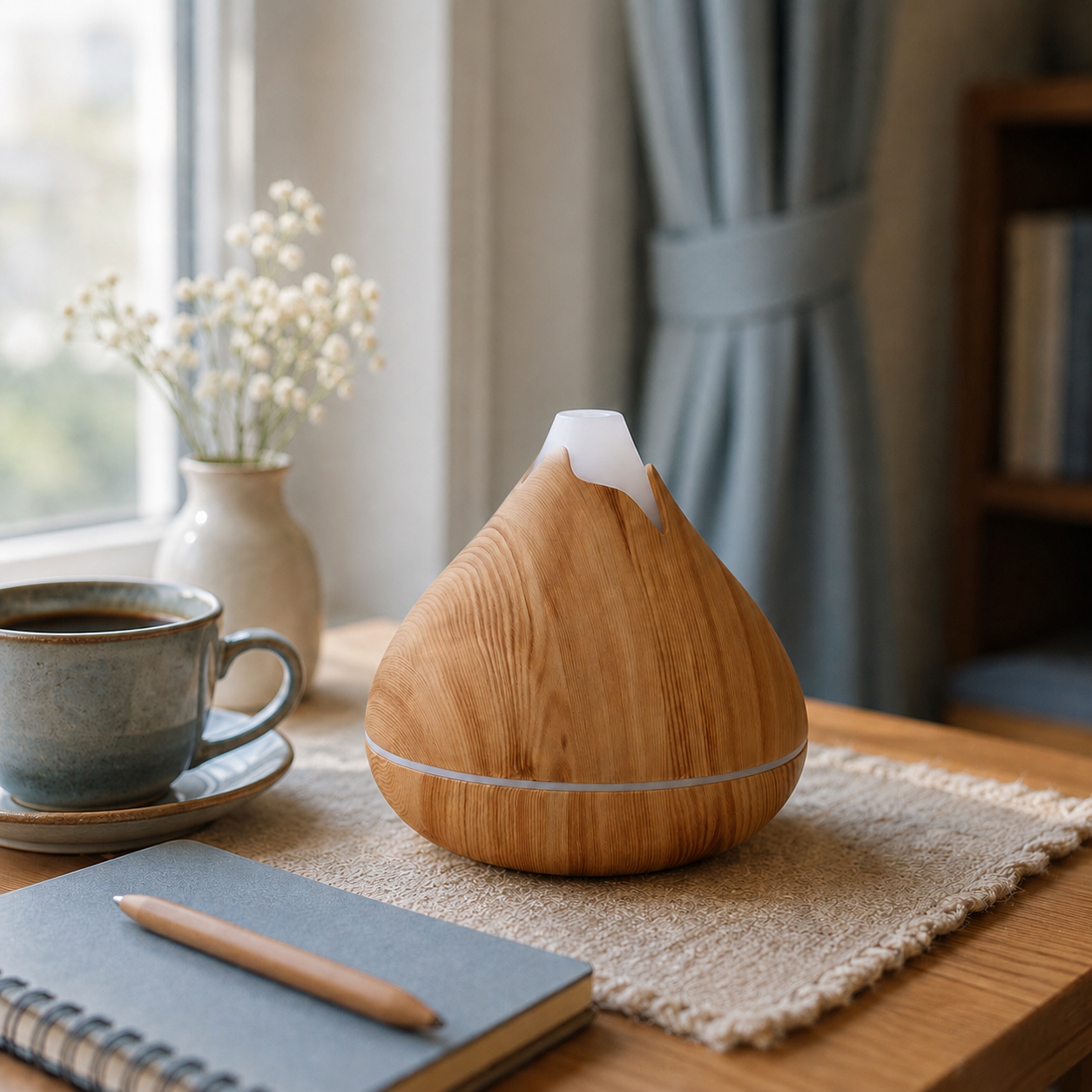 350ml Cone Diffuser – Wood-Look Remote Control Humidifier with 7-Color LED | Mistelio