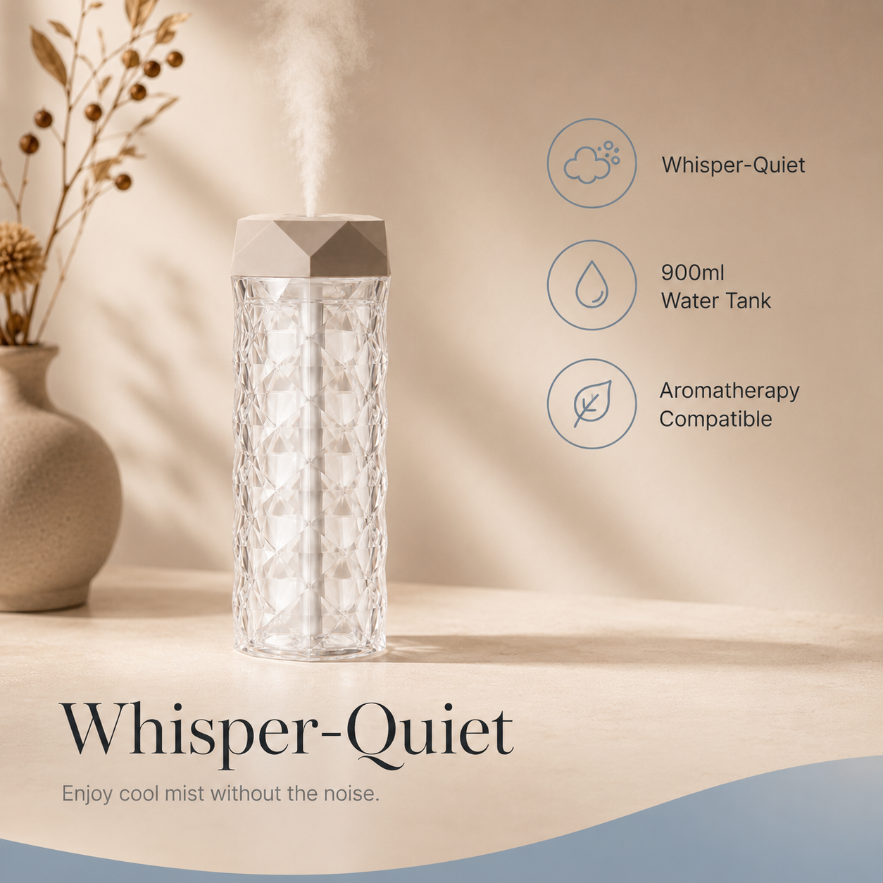 Crystal-Cut Tower Humidifier - Ultrasonic Cool Mist Diffuser with LED Light | Mistelio